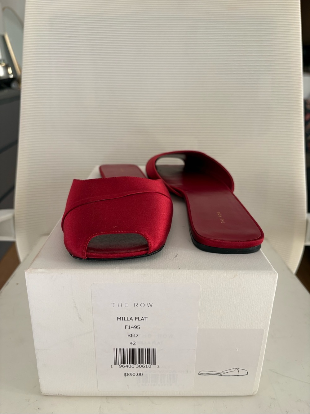 The Row Red Satin Milla Flat Slide - Picture 2 of 3